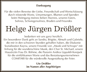 Traueranzeige von Helge Jürgen Drößler von Super Sonntag Zeitz