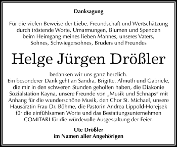 Traueranzeige von Helge Jürgen Drößler von Mitteldeutsche Zeitung