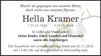 Traueranzeige von Hella Kramer von Mitteldeutsche Zeitung Bitterfeld