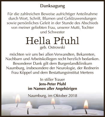 Traueranzeige von Hella Pfuhl von WVG - Wochenspiegel NMB / WSF / ZTZ