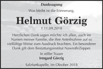 Traueranzeige von Helmut Görzig von WVG - Wochenspiegel Bitterfeld