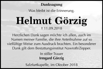 Traueranzeige von Helmut Görzig von Mitteldeutsche Zeitung Bitterfeld