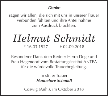 Traueranzeige von Helmut Schmidt von Super Sonntag Wittenberg
