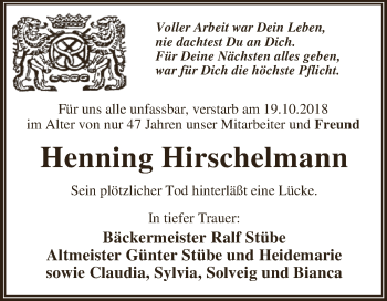 Traueranzeige von Henning Hirschelmann von Super Sonntag Dessau / Köthen