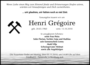 Traueranzeige von Henri Gregoire von Mitteldeutsche Zeitung Bernburg
