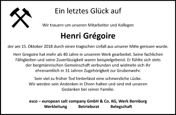 Traueranzeige von Henri Gregoire von Mitteldeutsche Zeitung