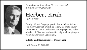 Traueranzeige von Herbert Krah von Mitteldeutsche Zeitung Halle/Saalkreis