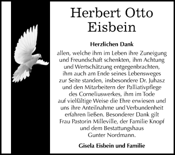 Traueranzeige von Herbert Otto Eisbein von Mitteldeutsche Zeitung Aschersleben