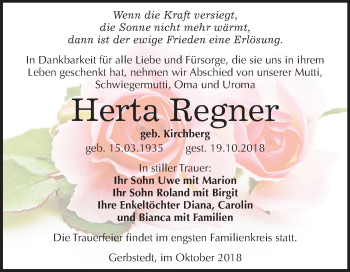 Traueranzeige von Herta Regner von Mitteldeutsche Zeitung