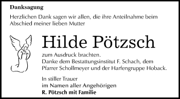 Traueranzeige von Hilde Pötzsch von Mitteldeutsche Zeitung
