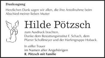 Traueranzeige von Hilde Pötzsch von Super Sonntag Wittenberg