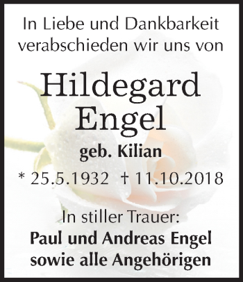 Traueranzeige von Hildegard Engel von Mitteldeutsche Zeitung