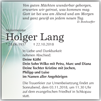 Traueranzeige von Holger Lang von Mitteldeutsche Zeitung Merseburg/Querfurt