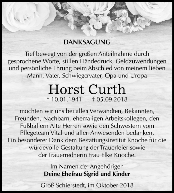 Traueranzeige von Horst Curth von Mitteldeutsche Zeitung Aschersleben