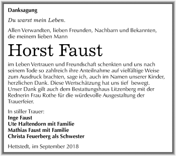 Traueranzeige von Horst Faust von Mitteldeutsche Zeitung