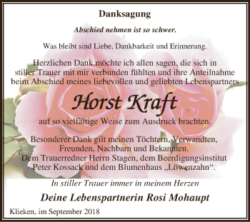 Traueranzeige von Horst Kraft von WVG - Wochenspiegel Dessau / Köthen