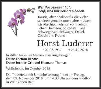 Traueranzeige von Horst Luderer von Mitteldeutsche Zeitung