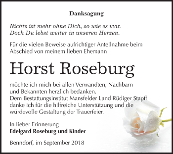 Traueranzeige von Horst Roseburg von Mitteldeutsche Zeitung