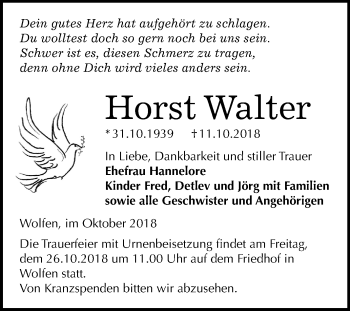 Traueranzeige von Horst Walter von Mitteldeutsche Zeitung Bitterfeld