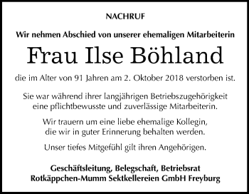 Traueranzeige von Ilse Böhland von Mitteldeutsche Zeitung