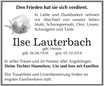 Traueranzeige von Ilse Lauterbach von Mitteldeutsche Zeitung