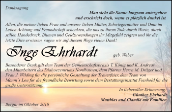 Traueranzeige von Inge Ehrhardt von Mitteldeutsche Zeitung