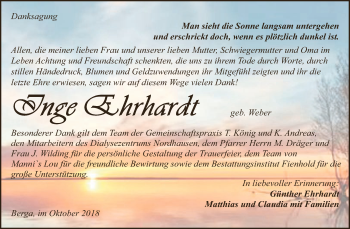 Traueranzeige von Inge Ehrhardt von Super Sonntag SGH Mansf. Land