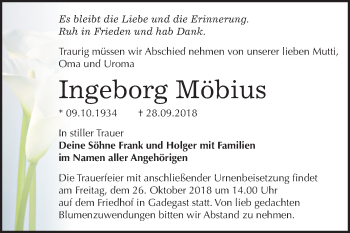 Traueranzeige von Ingeborg Möbius von Mitteldeutsche Zeitung
