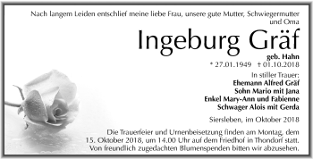 Traueranzeige von Ingeburg Gräf von Mitteldeutsche Zeitung