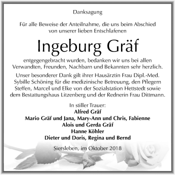 Traueranzeige von Ingeburg Gräf von Mitteldeutsche Zeitung
