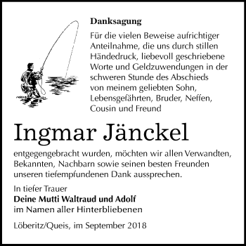 Traueranzeige von Ingmar Jänckel von Mitteldeutsche Zeitung Bitterfeld