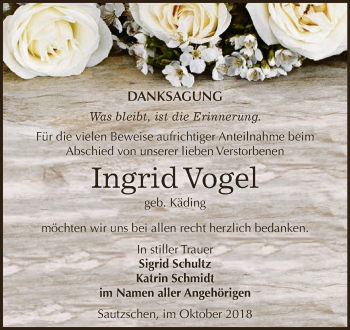 Traueranzeige von Ingrid Vogel von Super Sonntag Zeitz