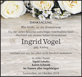 Traueranzeige von Ingrid Vogel von Mitteldeutsche Zeitung Zeitz