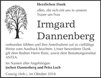 Traueranzeige von Irmgard Dannenberg von Super Sonntag Wittenberg
