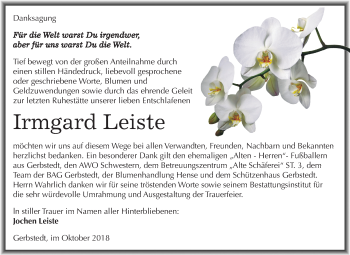 Traueranzeige von Irmgard Leiste von Mitteldeutsche Zeitung