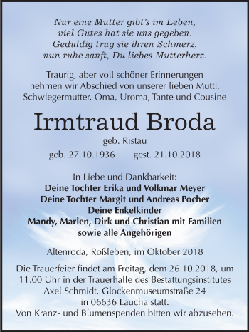 Traueranzeige von Irmtraud Broda von Mitteldeutsche Zeitung