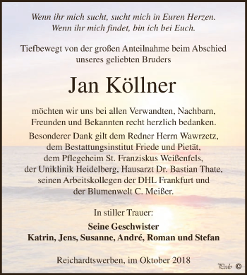 Traueranzeige von Jan Köllner von WVG - Wochenspiegel NMB / WSF / ZTZ
