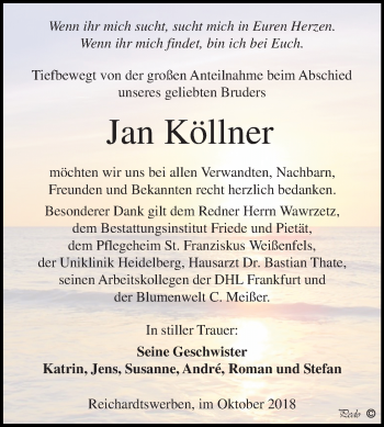 Traueranzeige von Jan Köllner von Mitteldeutsche Zeitung Weißenfels