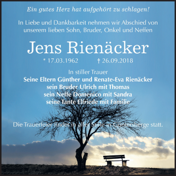 Traueranzeige von Jens Rienäcker von Mitteldeutsche Zeitung