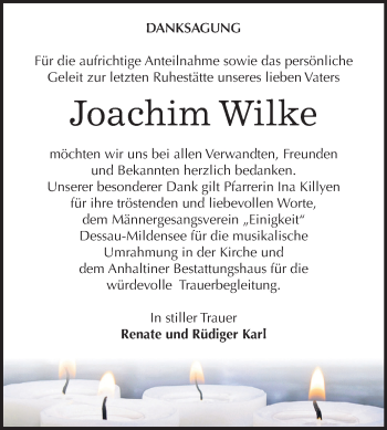 Traueranzeige von Joachim Wilke von Mitteldeutsche Zeitung Dessau-Roßlau