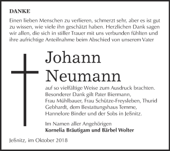Traueranzeige von Johann Neumann von WVG - Wochenspiegel Bitterfeld