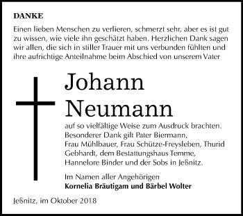 Traueranzeige von Johann Neumann von Mitteldeutsche Zeitung Bitterfeld