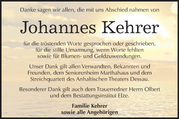 Traueranzeige von Johannes Kehrer von Mitteldeutsche Zeitung