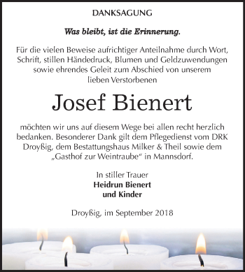 Traueranzeige von Josef Bienert von Mitteldeutsche Zeitung Zeitz