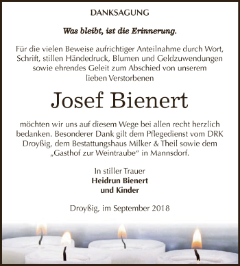 Traueranzeige von Josef Bienert von Super Sonntag Zeitz