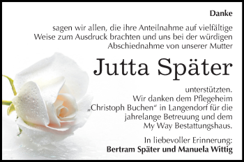 Traueranzeige von Jutta Später von Mitteldeutsche Zeitung Weißenfels