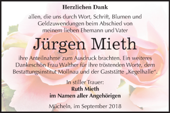 Traueranzeige von Jürgen Mieth von Mitteldeutsche Zeitung Merseburg/Querfurt