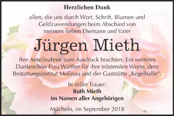 Traueranzeige von Jürgen Mieth von WVG - Wochenspiegel Merseburg