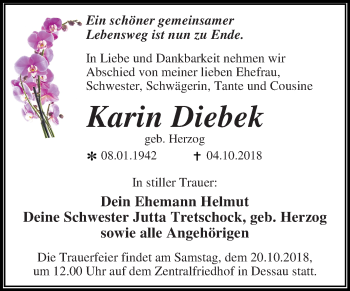 Traueranzeige von Karin Diebek von Mitteldeutsche Zeitung Dessau-Roßlau