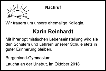 Traueranzeige von Karin Reinhardt von Mitteldeutsche Zeitung